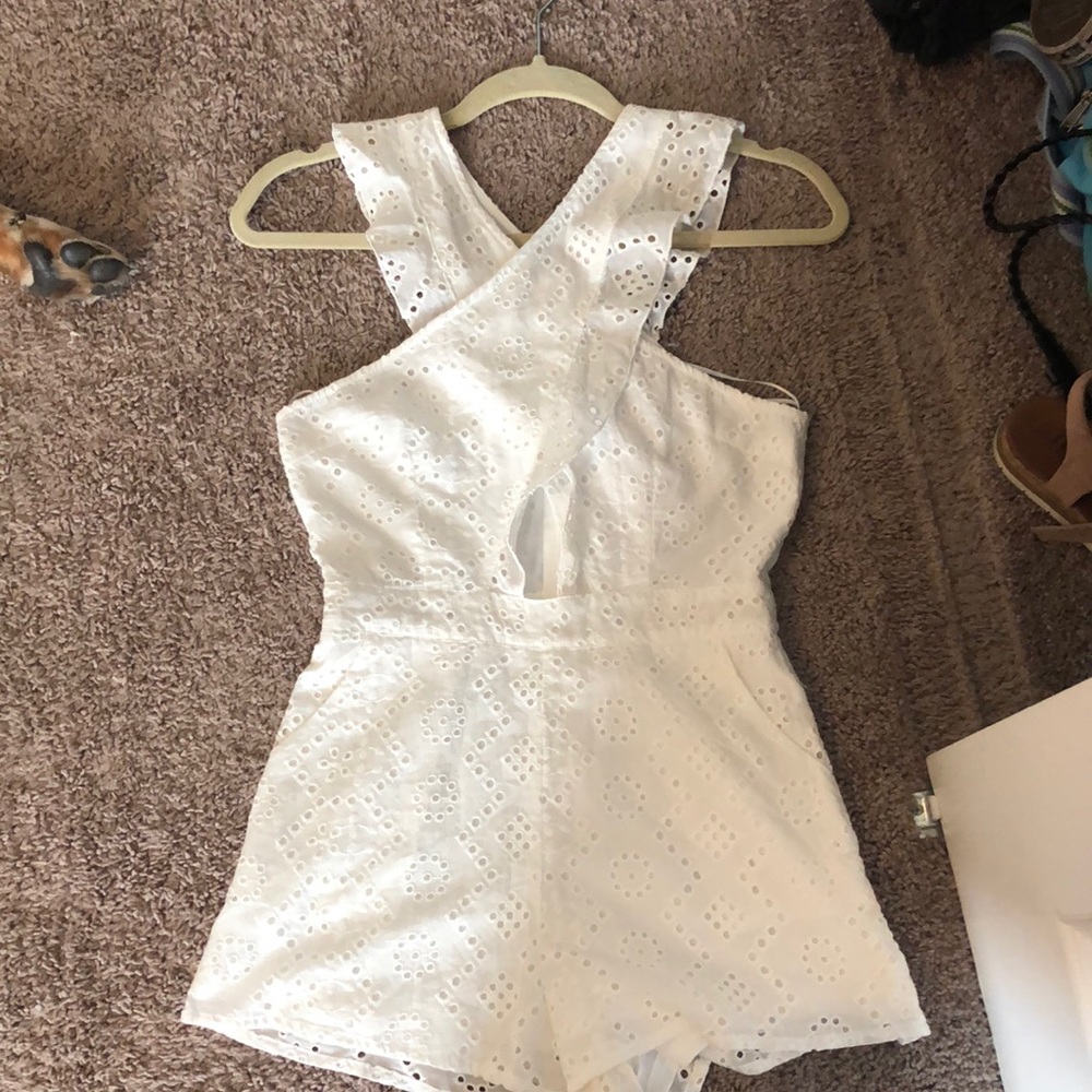Pink Lily White Eyelet Romper